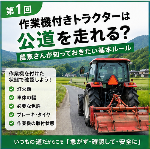 第1回｜作業機付きトラクターは公道を走れる？農家さんが知っておきたい基本ルール