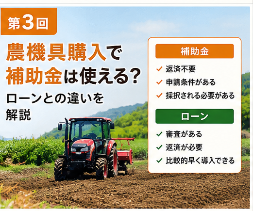 第3回｜農機具購入で補助金は使える？ローンとの違いを解説